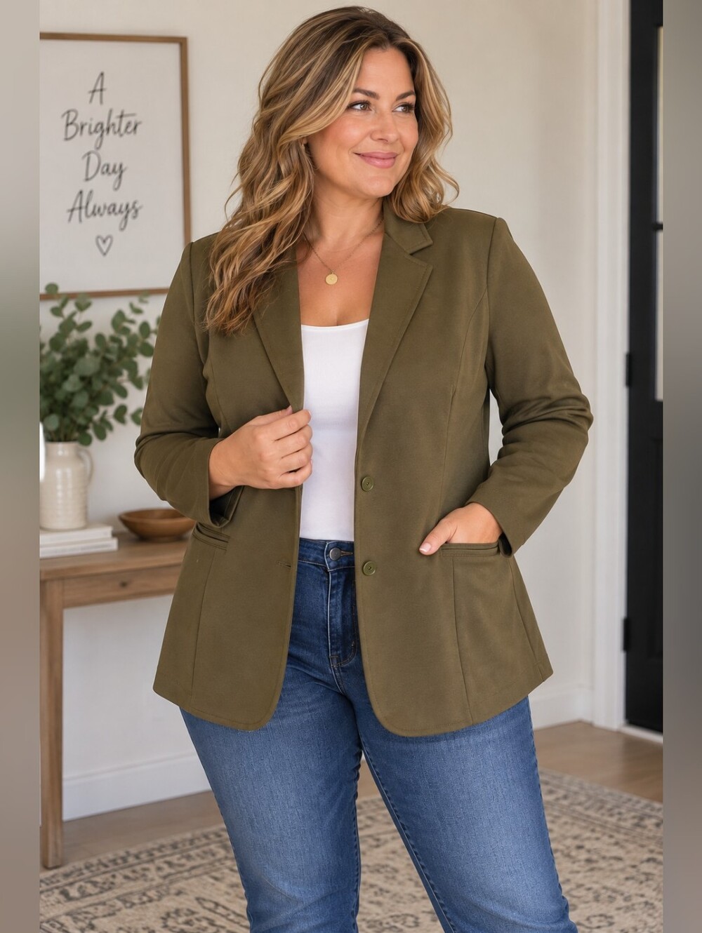 BetaBrand Classic Stretch Ponte Knit Olive Green Women's Blazer Jacket XL